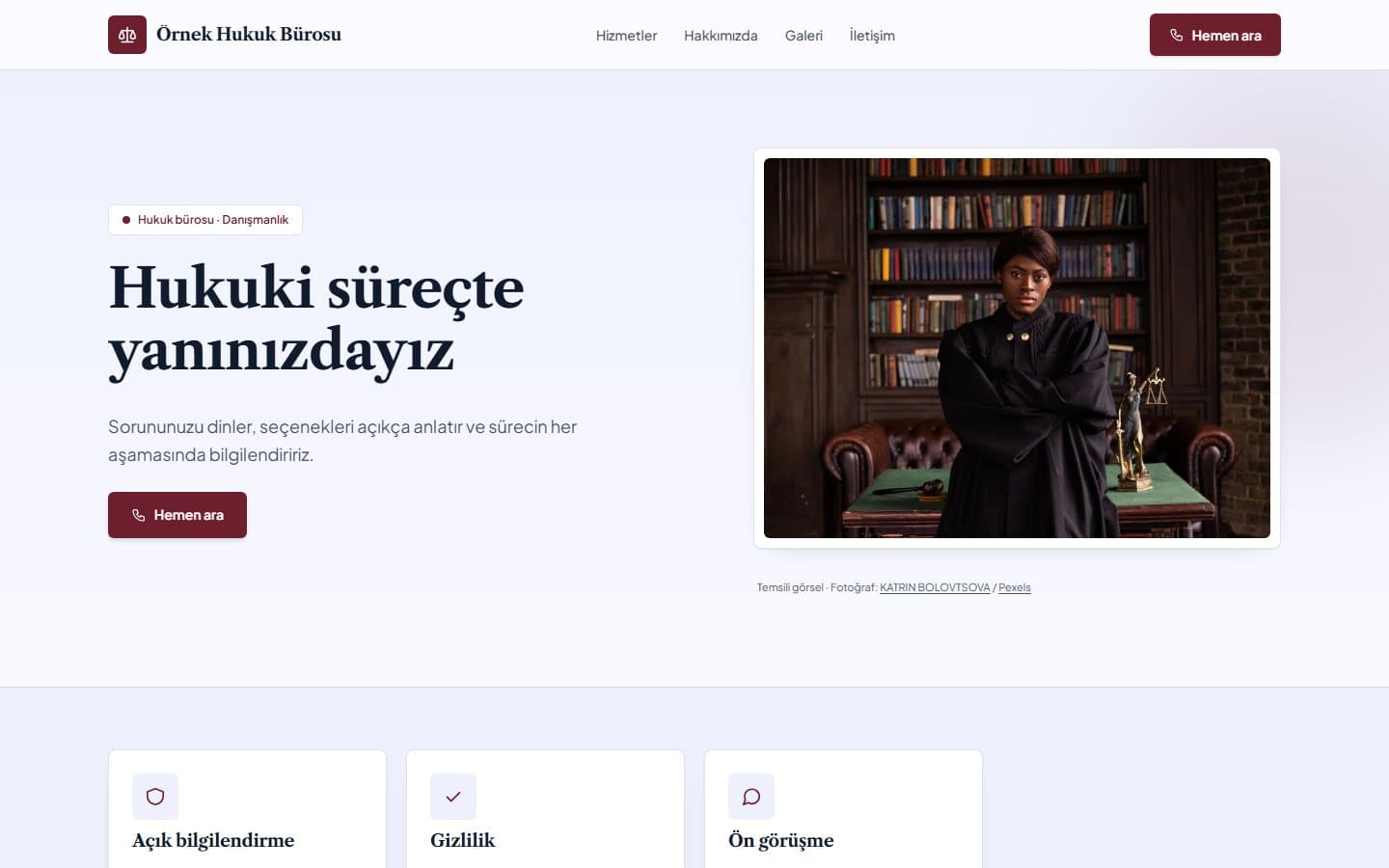 Avukat ve danışmanlık için örnek web sitesi