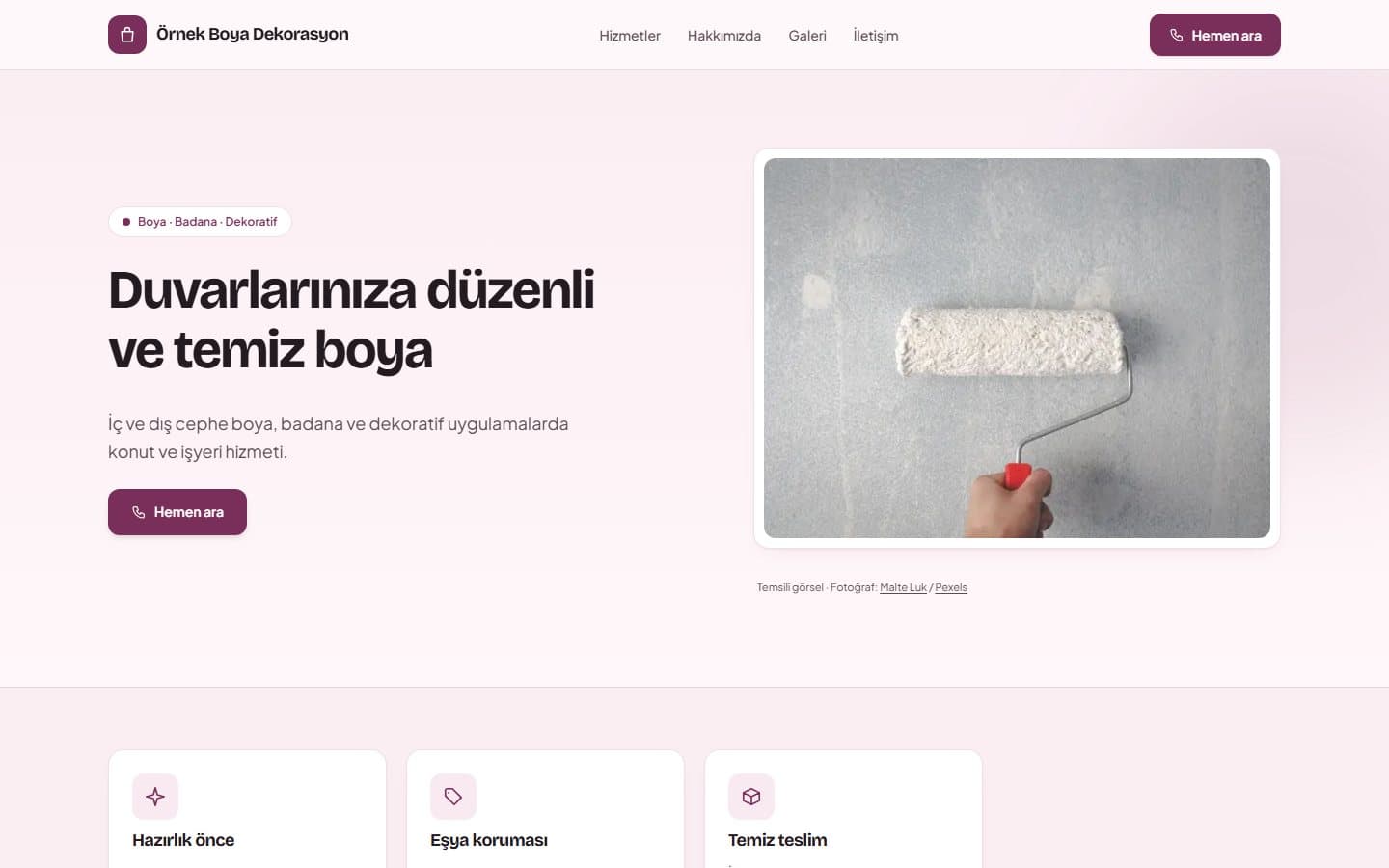 Boyacı web sitesi örneği, Erik teması masaüstü görünümü