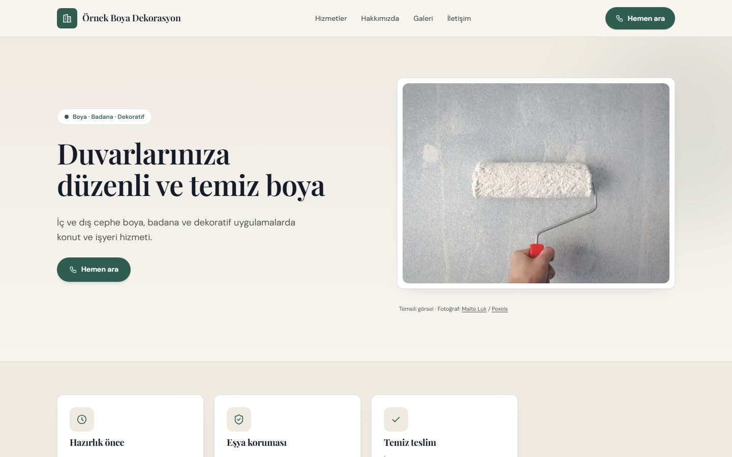 Boyacı için örnek web sitesi
