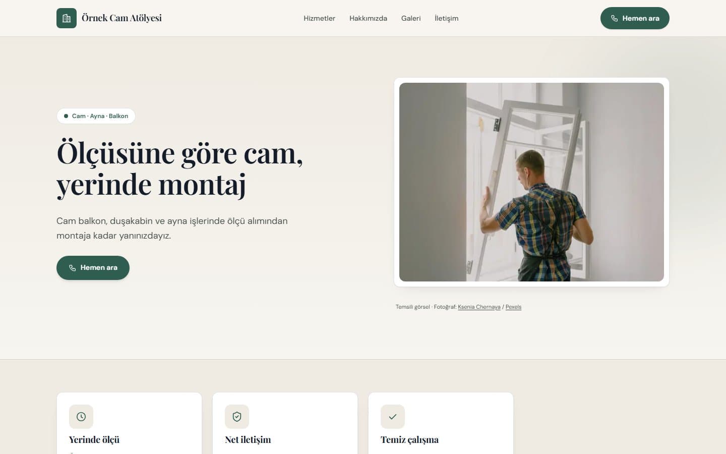 Camcı için örnek web sitesi