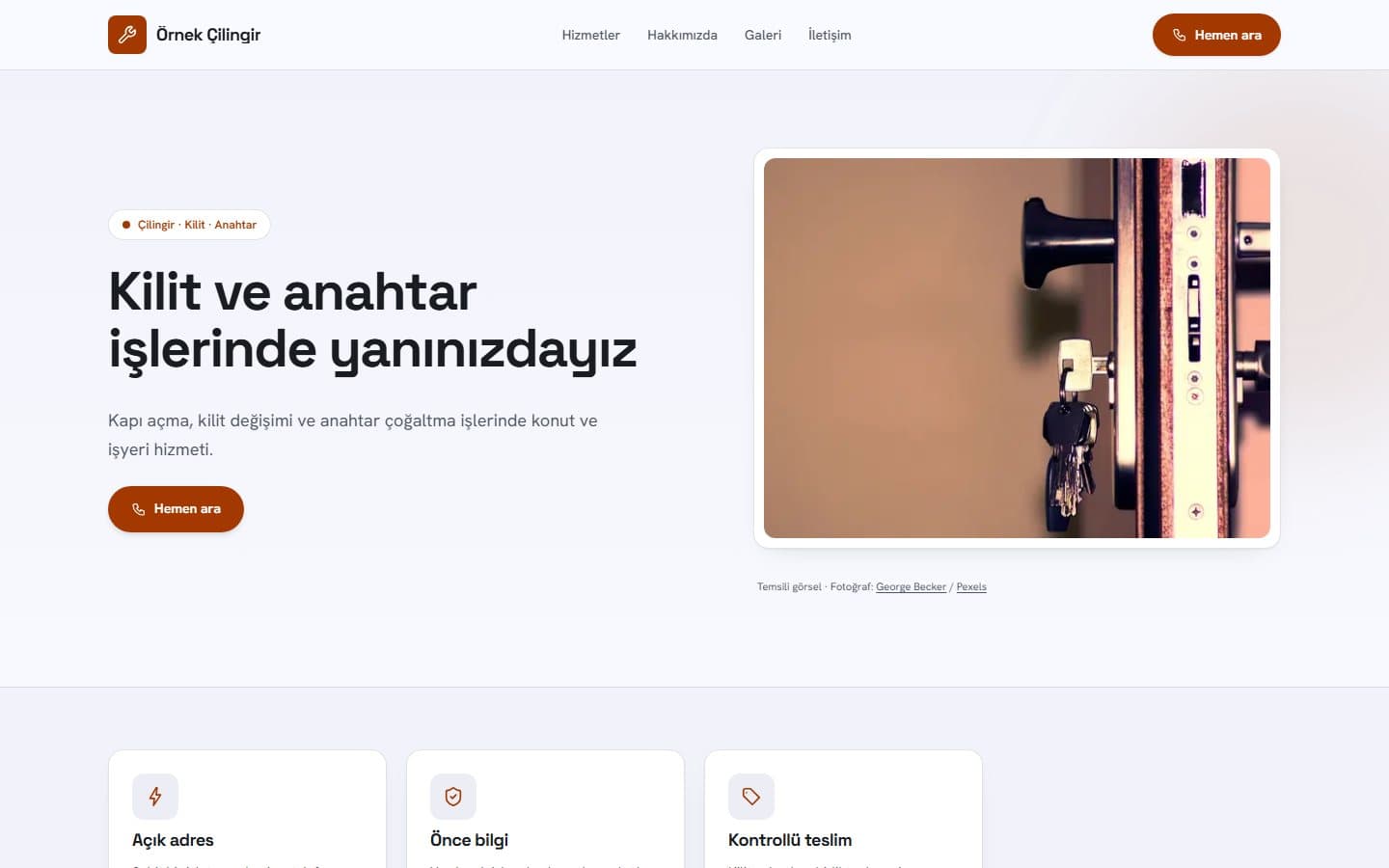 Çilingir için örnek web sitesi