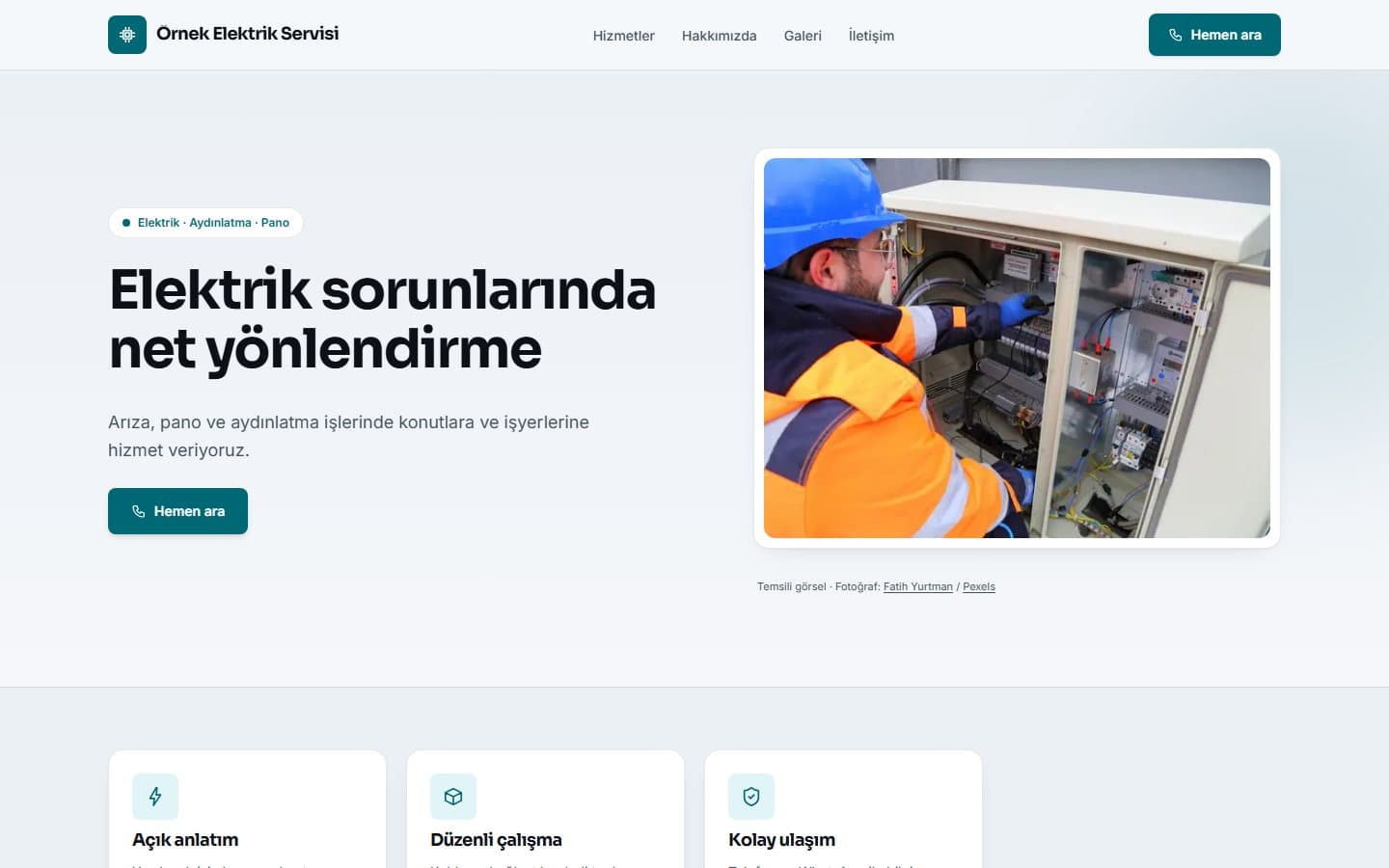 Elektrikçi için örnek web sitesi