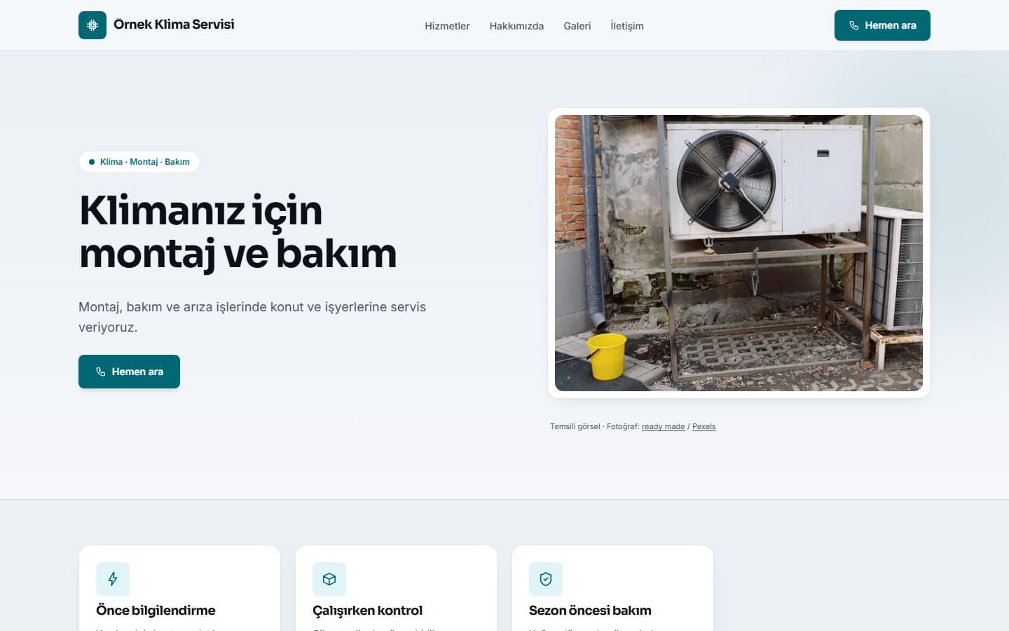 Klima servisi için örnek web sitesi