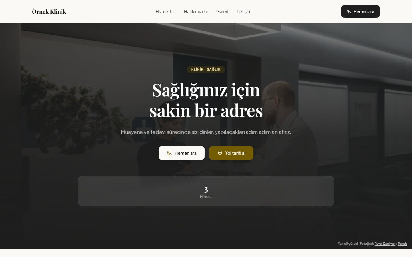 Klinik ve sağlık için örnek web sitesi