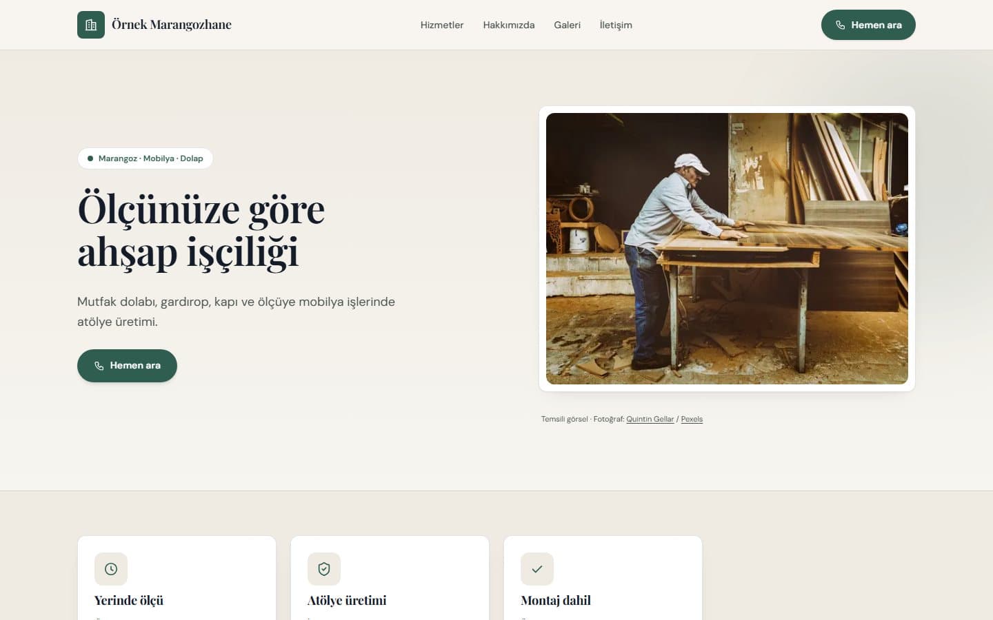 Marangoz için örnek web sitesi