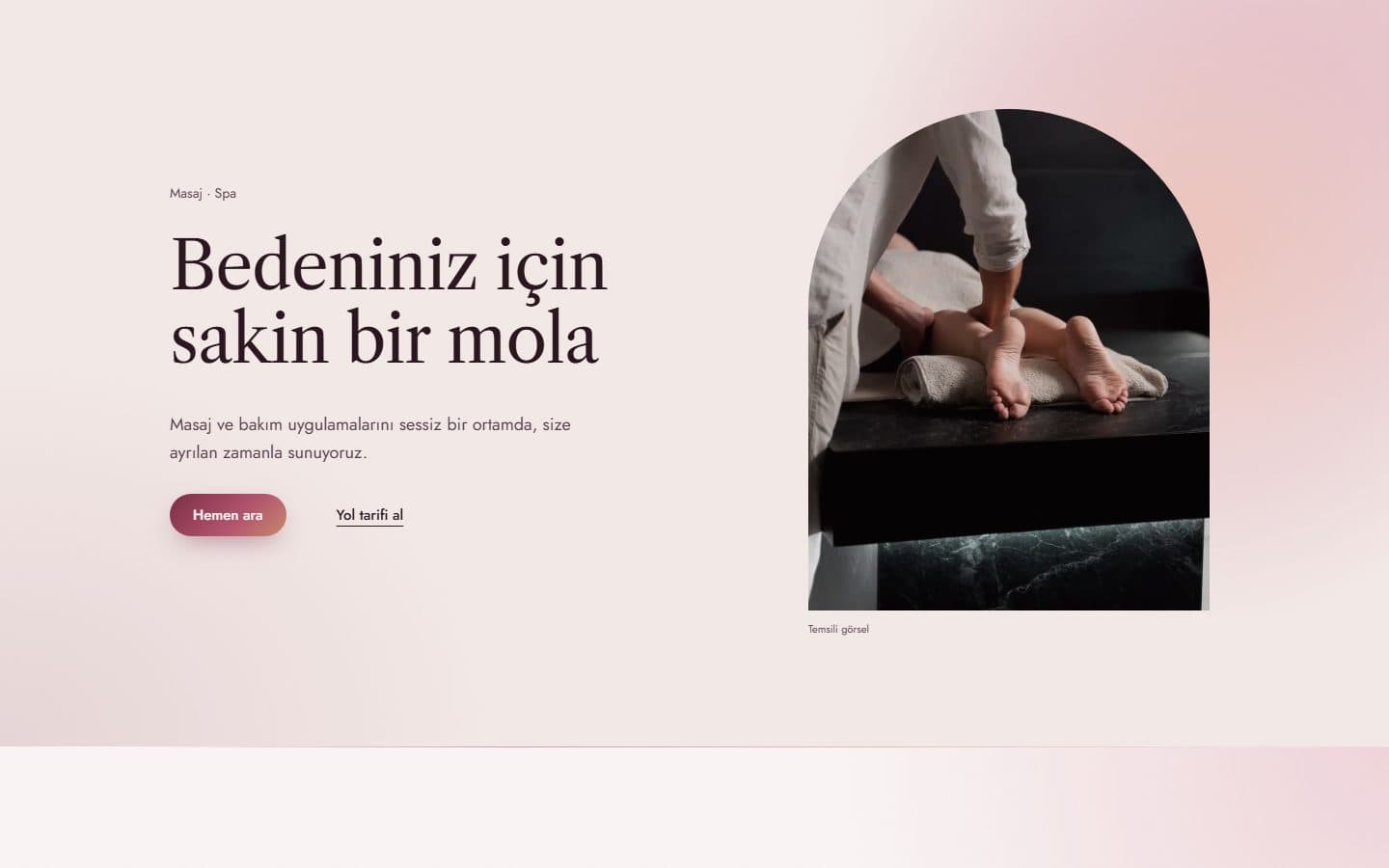 Masaj ve spa web sitesi, Lüks teması masaüstü görünümü