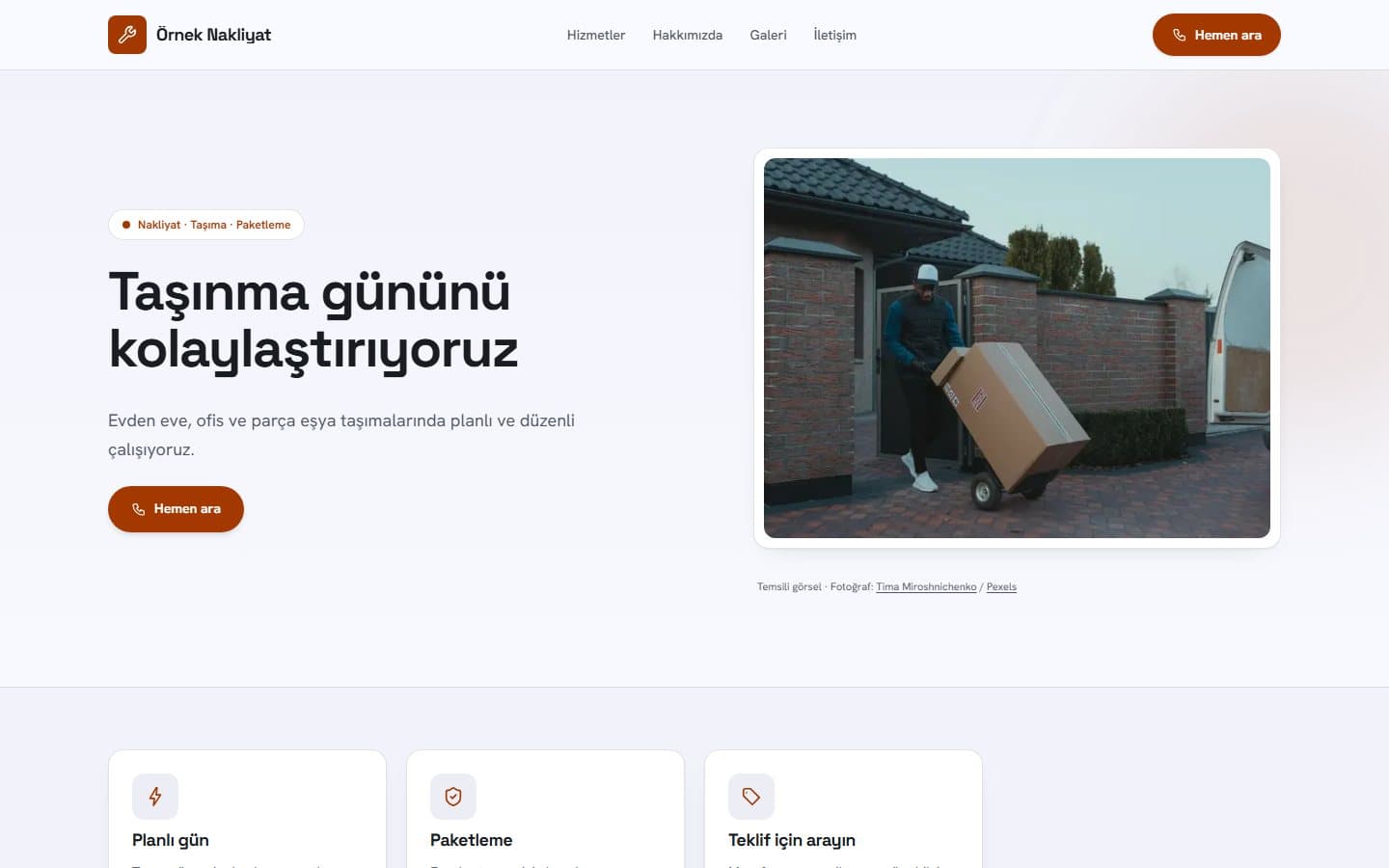 Nakliyat web sitesi örneği, Eksen teması masaüstü görünümü