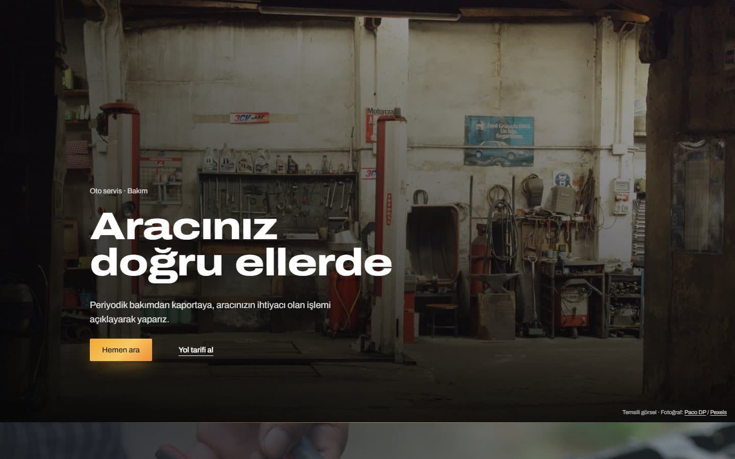 Oto servis için örnek web sitesi