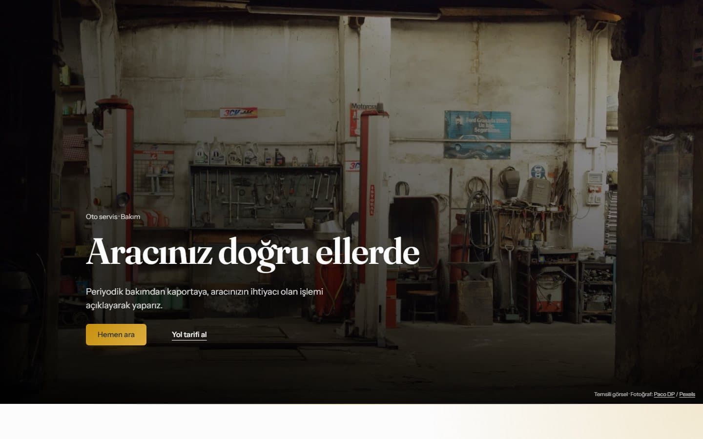 Oto servis web sitesi, Editoryal teması masaüstü görünümü