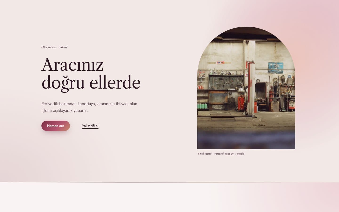 Oto servis web sitesi, Lüks teması masaüstü görünümü