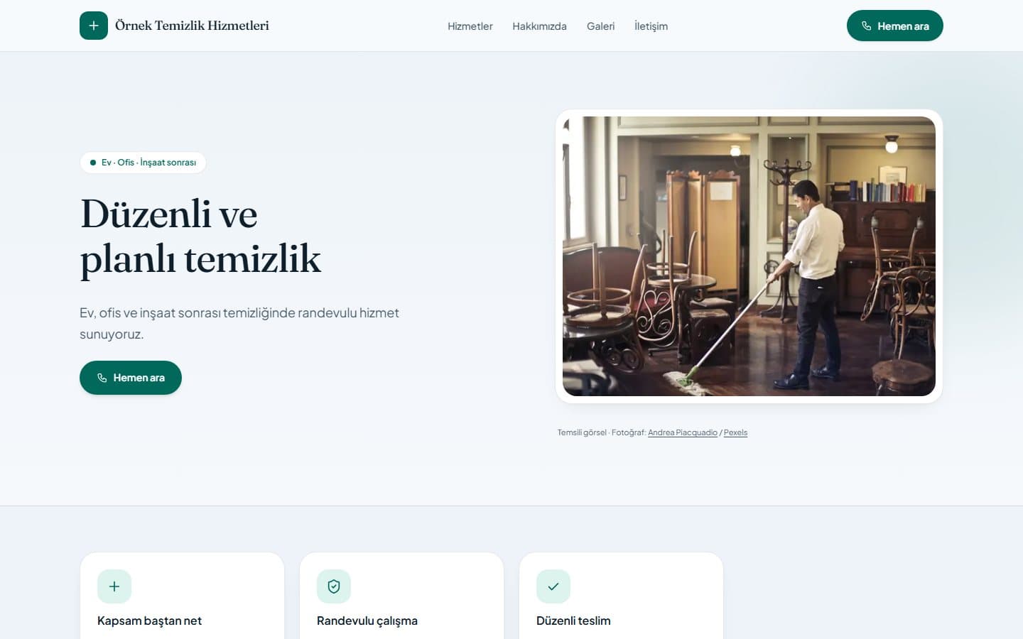 Temizlik şirketi için örnek web sitesi