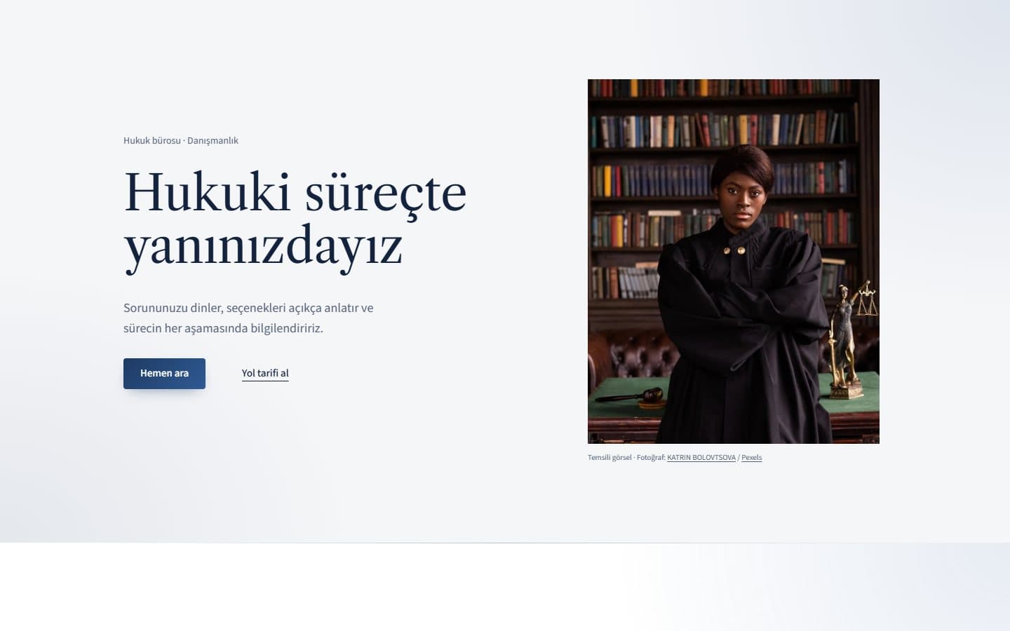 Avukat ve danışmanlık web sitesi, Kurumsal teması masaüstü görünümü