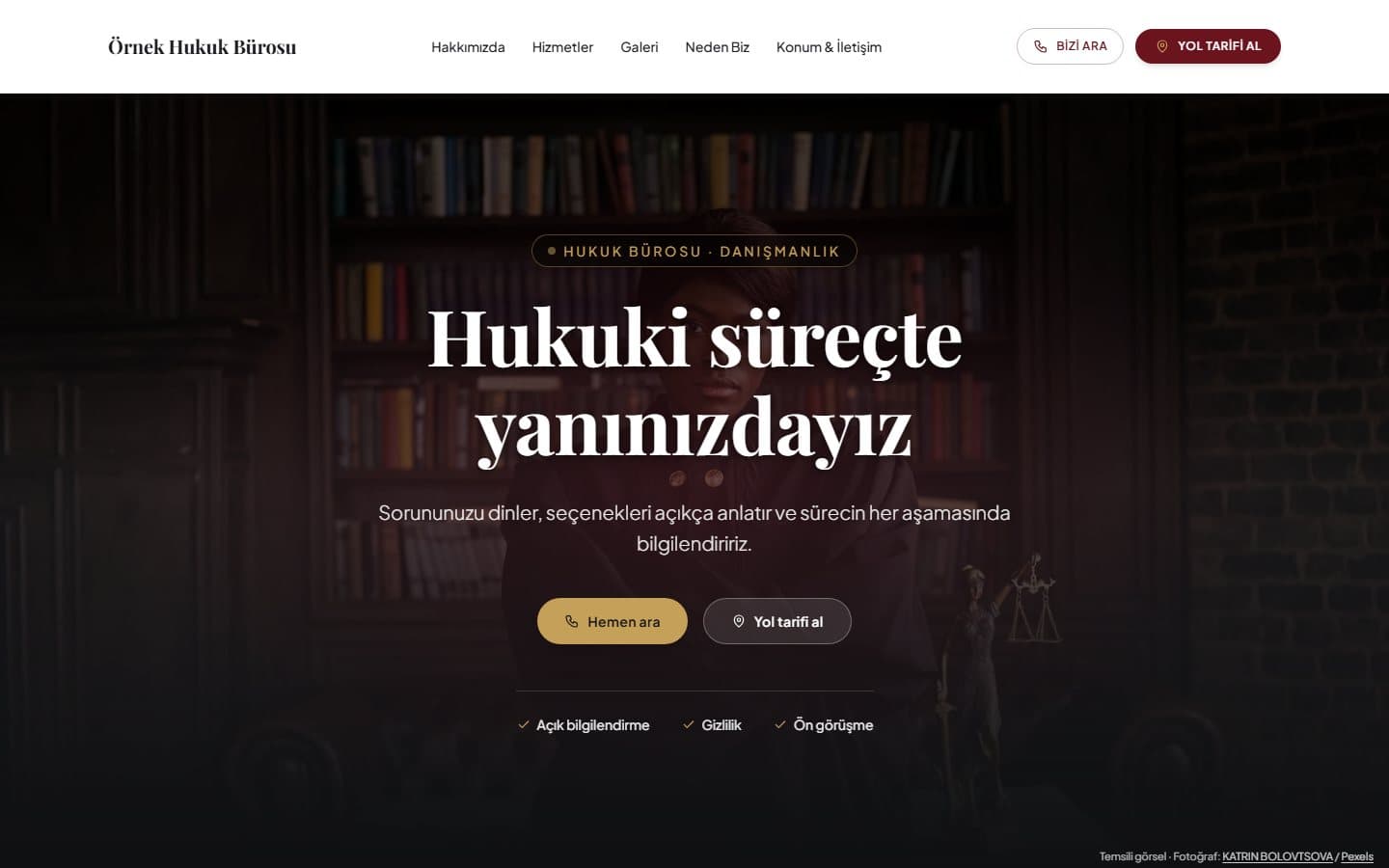 Avukat ve danışmanlık web sitesi, Ateş teması masaüstü görünümü