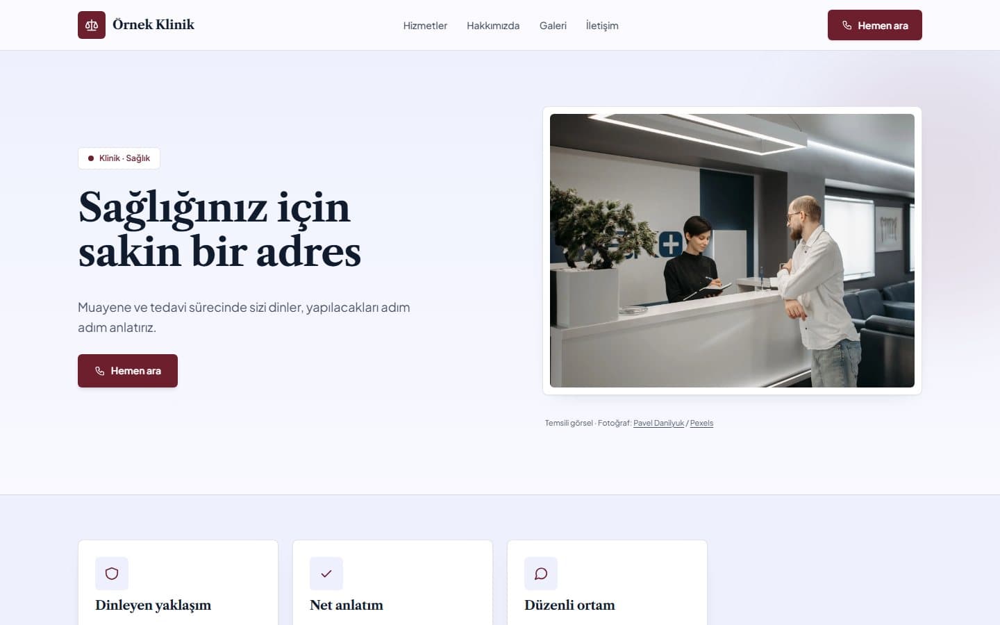 Klinik ve sağlık web sitesi, Mühür teması masaüstü görünümü