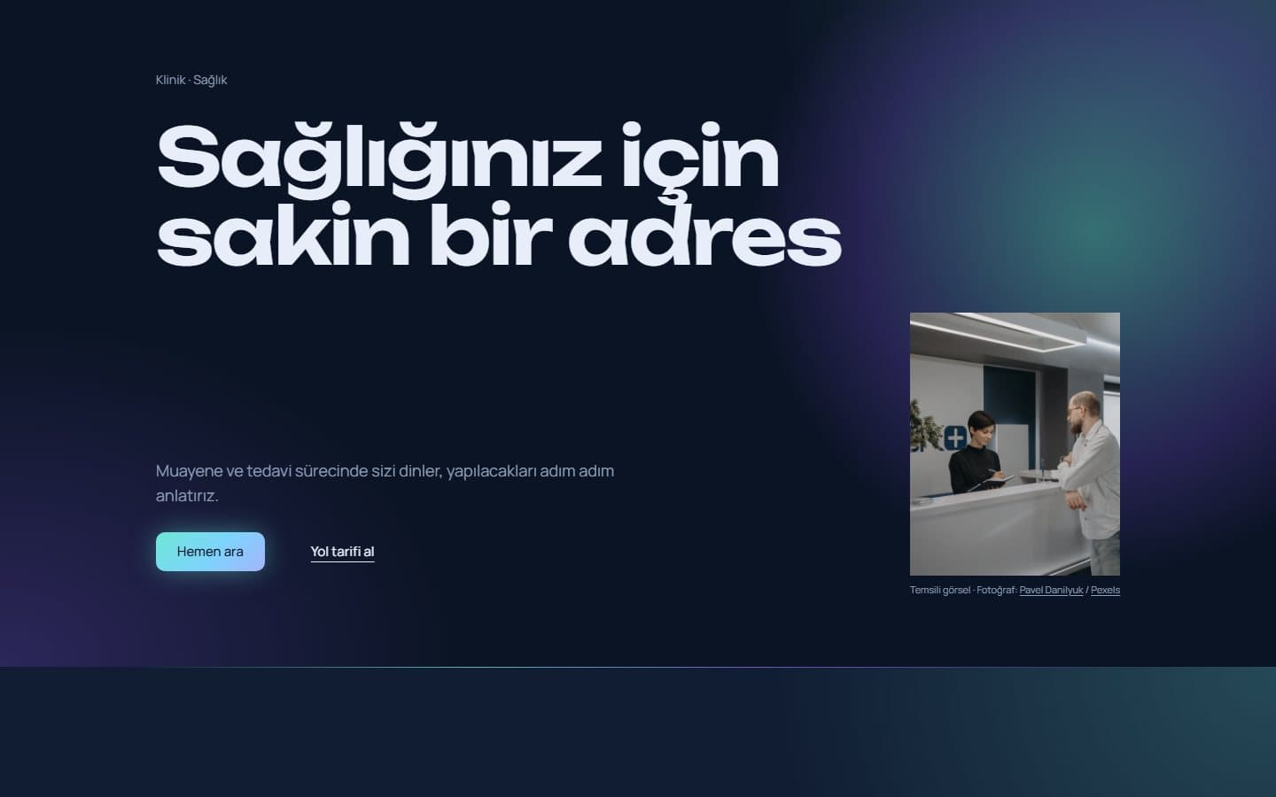 Klinik ve sağlık web sitesi, Fütüristik teması masaüstü görünümü