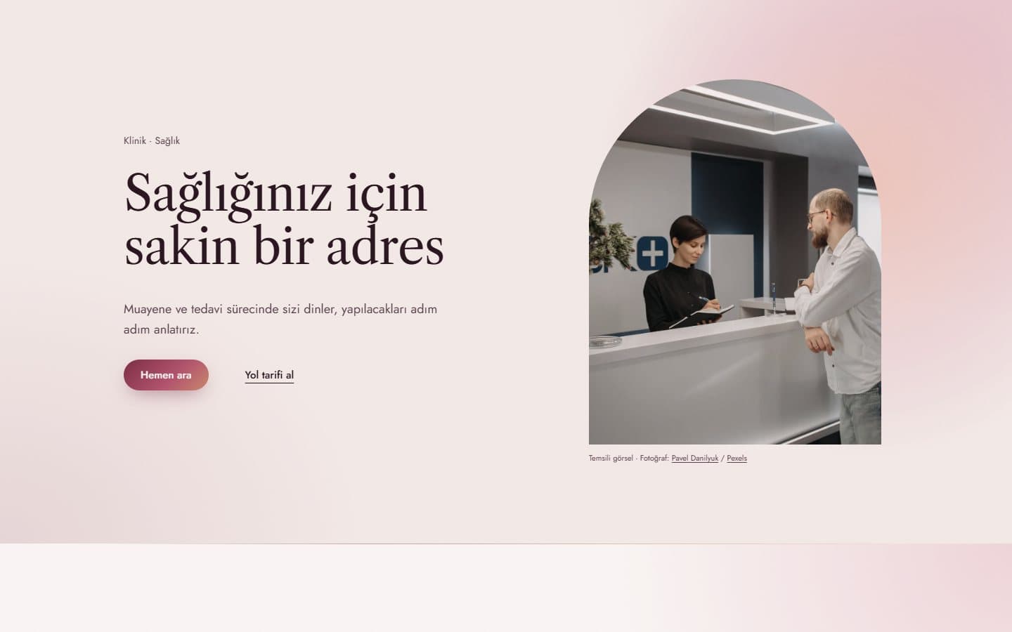 Klinik ve sağlık web sitesi, Lüks teması masaüstü görünümü