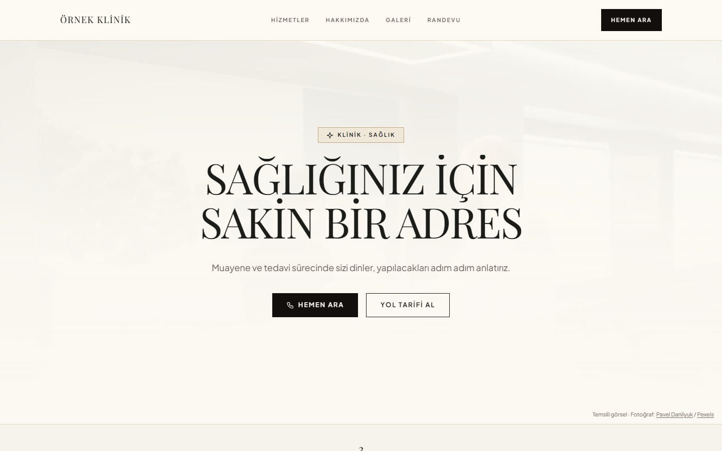 Klinik ve sağlık web sitesi, Bronz teması masaüstü görünümü