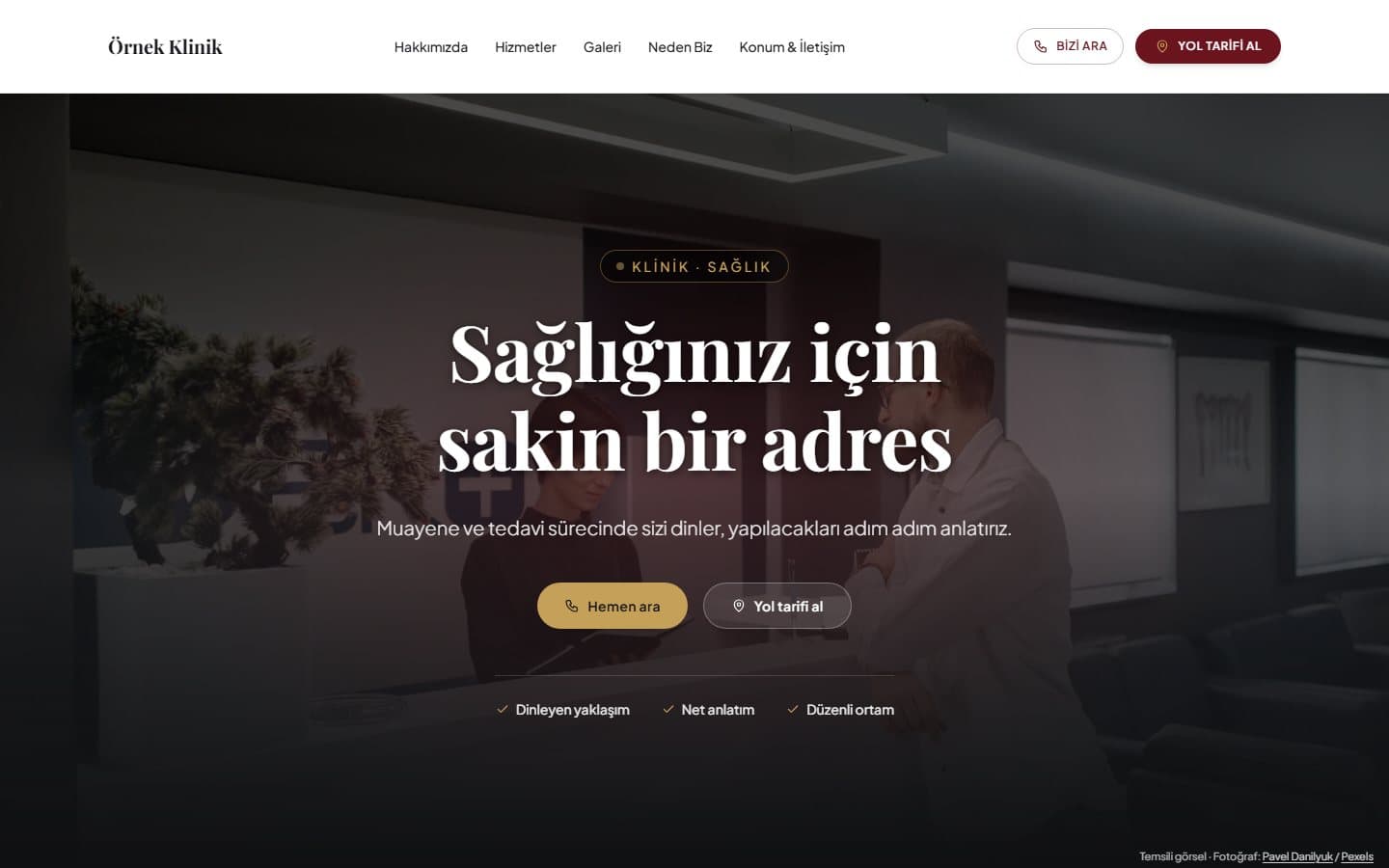 Klinik ve sağlık web sitesi, Ateş teması masaüstü görünümü