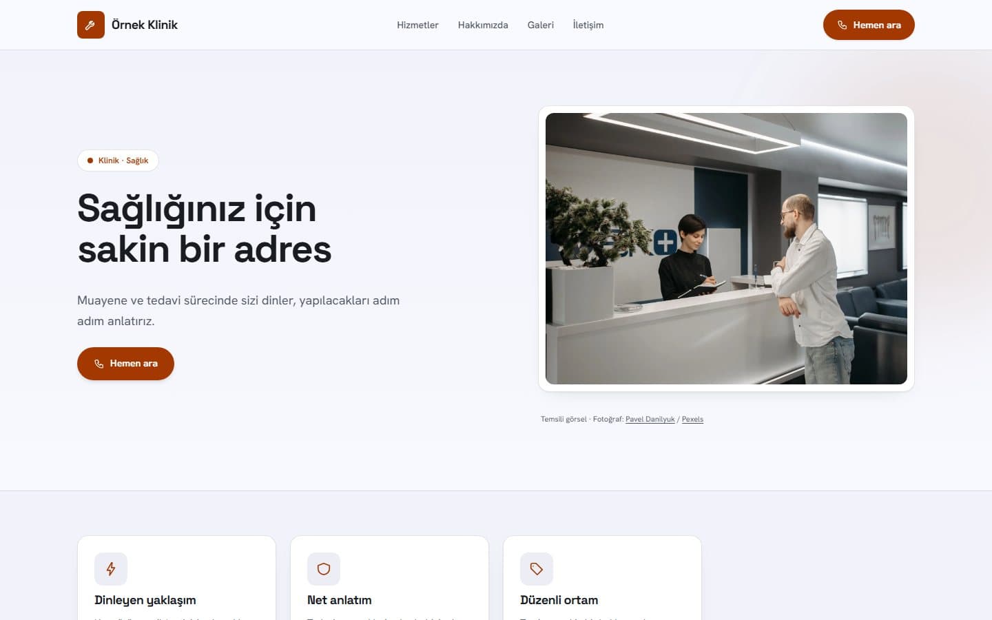 Klinik ve sağlık web sitesi, Eksen teması masaüstü görünümü