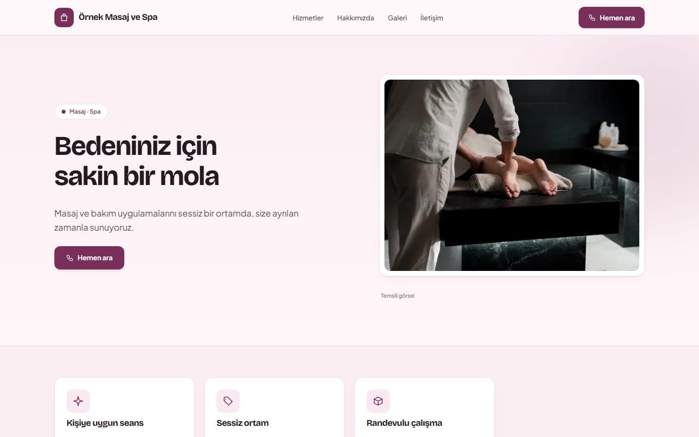 Masaj ve spa web sitesi, Erik teması masaüstü görünümü