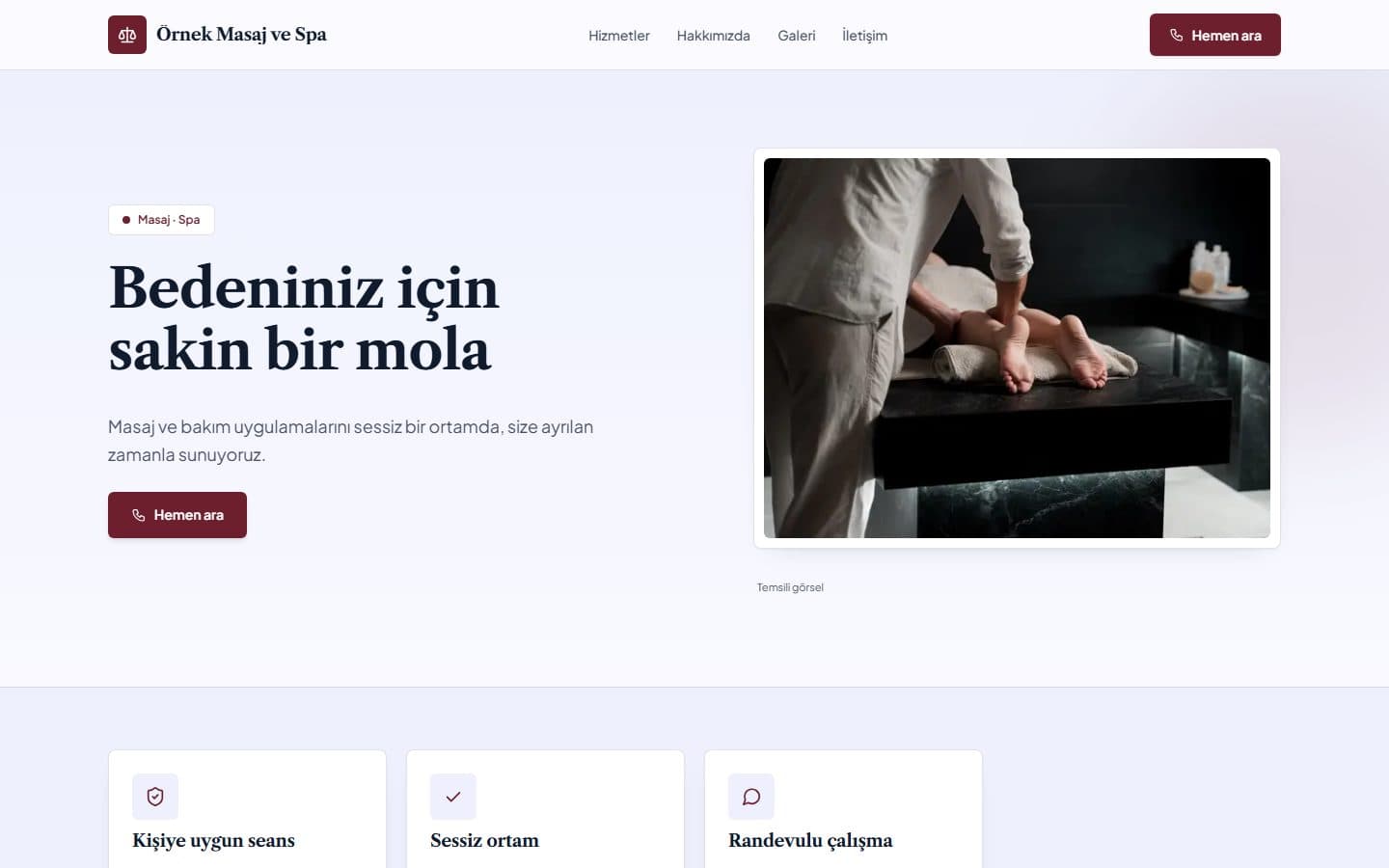 Masaj ve spa web sitesi, Mühür teması masaüstü görünümü