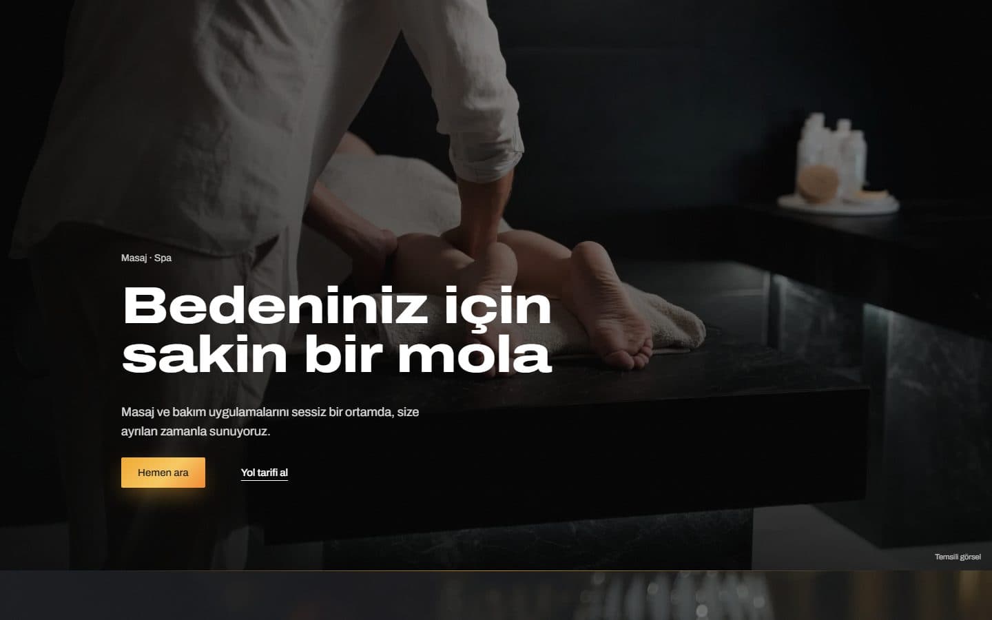 Masaj ve spa web sitesi, Sinematik teması masaüstü görünümü