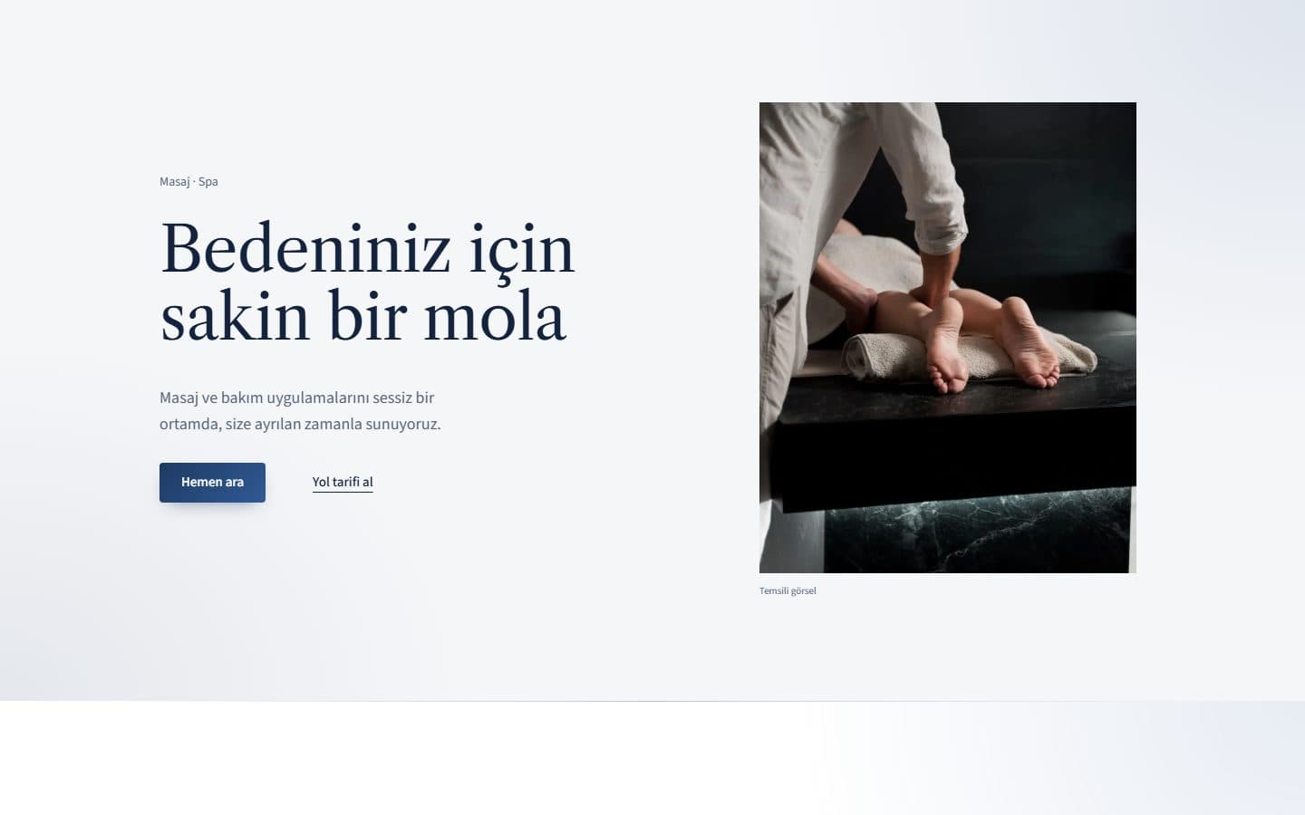 Masaj ve spa web sitesi, Kurumsal teması masaüstü görünümü