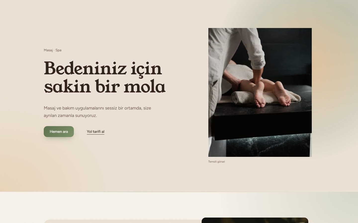 Masaj ve spa web sitesi, Sıcak / organik teması masaüstü görünümü