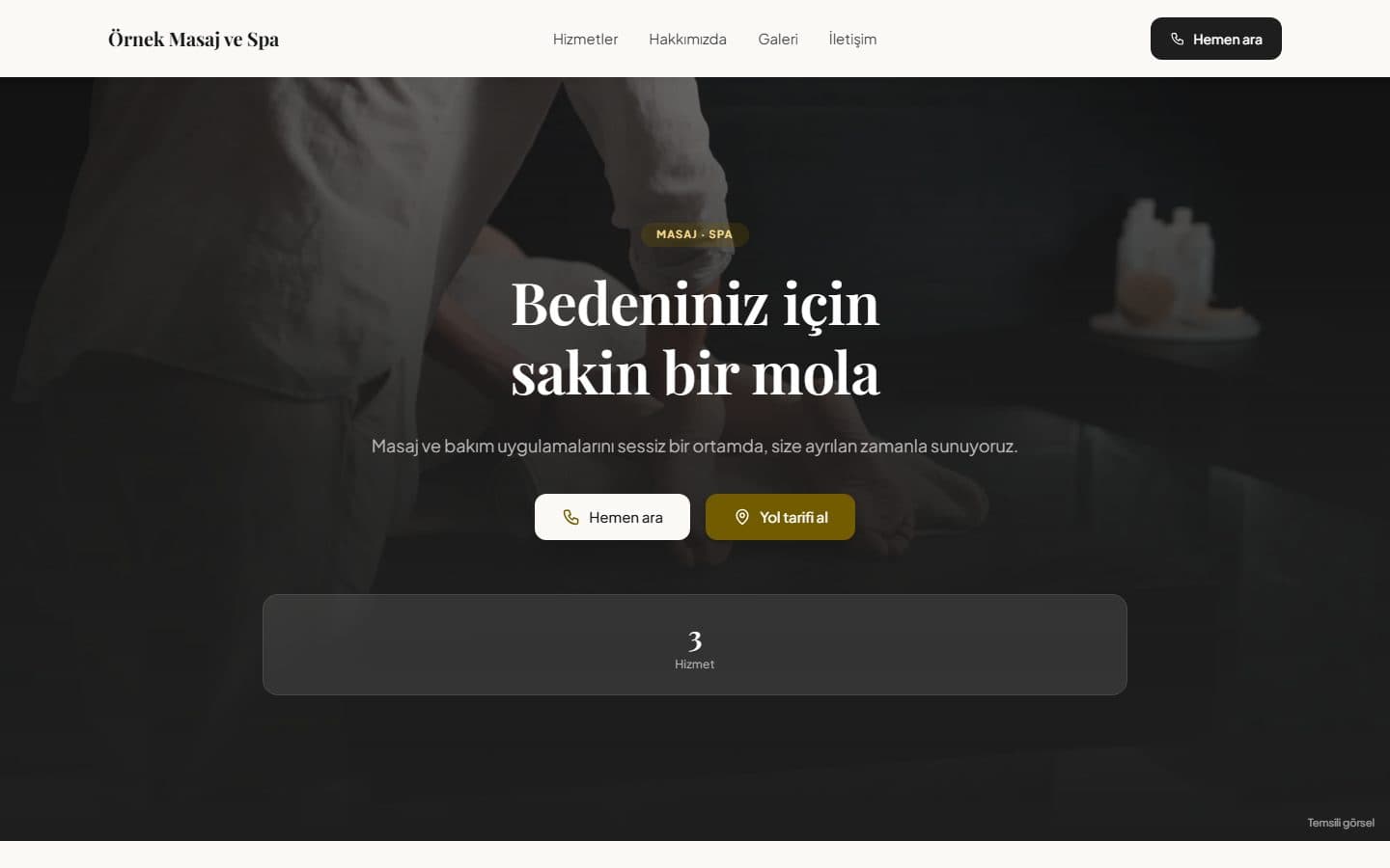Masaj ve spa web sitesi, Standart teması masaüstü görünümü