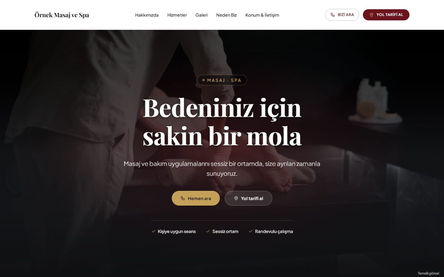 Masaj ve spa web sitesi, Ateş teması masaüstü görünümü