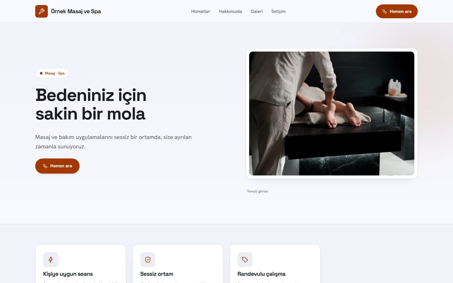 Masaj ve spa web sitesi, Eksen teması masaüstü görünümü